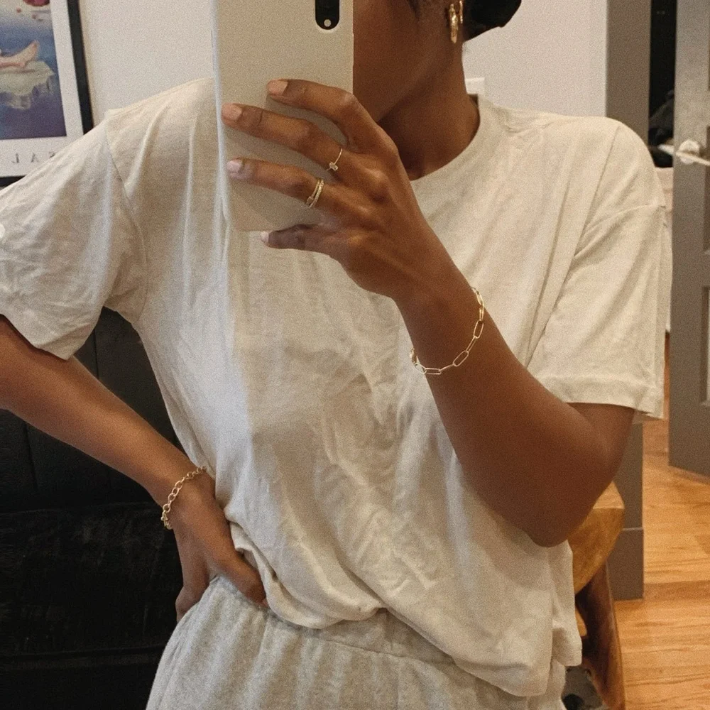 Allbirds TrinoXO Short Sleeve Tee Large Neutral Beige Boxy Soft Tee - Picture 5 of 11